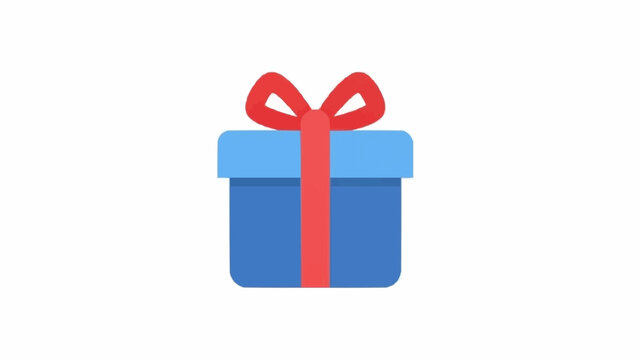 Blue Gift Box with Red Ribbon.