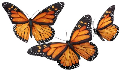 Fototapeta premium Orange Butterflies Flying on White Background
