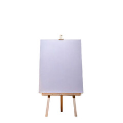 Blank canvas on a wooden easel, isolated on black