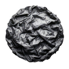 Crumpled sphere against a black backdrop, shadowy folds