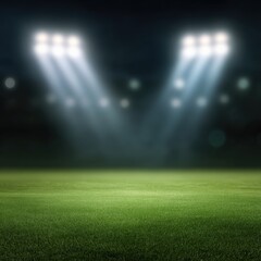 Naklejka premium Illuminated soccer field under stadium floodlights at night