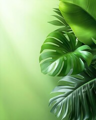 Vibrant tropical leaves with fresh green colors.