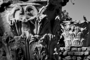 Archeologia in bianco e nero. Il complesso archeologico con i resti delle dell'antica città Punica...