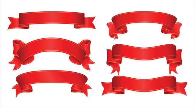 Realistic red ribbons collection illustration