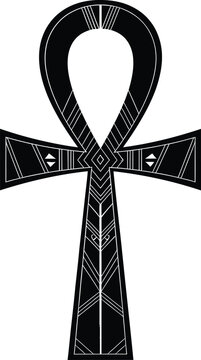 Egyptian Ankh Symbol with Geometric Patterns on White Background