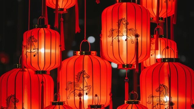 Traditional Red Chinese Lanterns Illuminate Festive Night Scene.