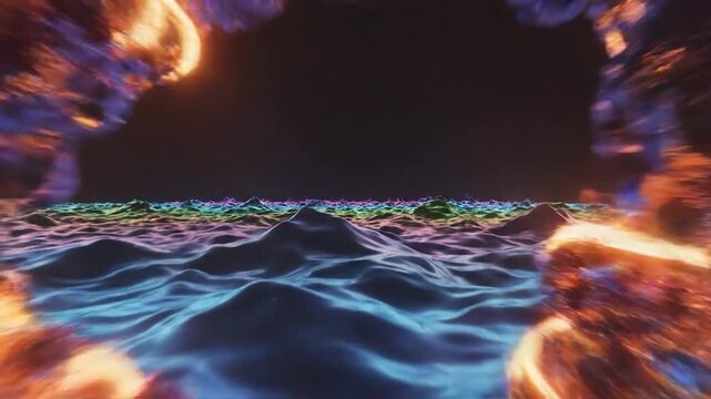 A glowing, abstract, fiery, amorphous core surrounded by translucent green-blue matter