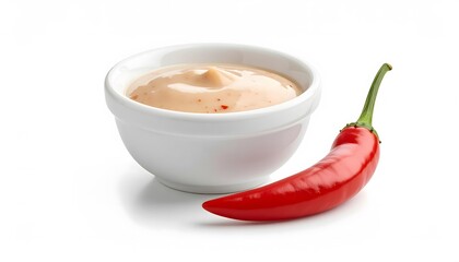 Creamy Sauce and Red Chili Pepper on White Background, Isolated Food Image
