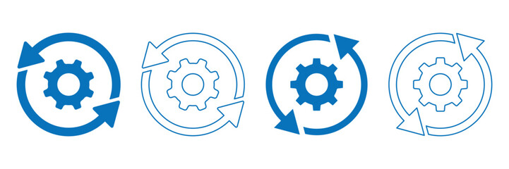 Obraz premium Sync process and workflow icon set. Cycle icons representing refresh process gears. Blue line and solid icons.