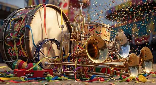 Vibrant Drum Set with Confetti and Streamers.