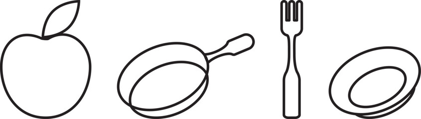 Naklejka premium Minimal Kitchen Line Icons Set on White Background
