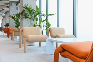 Modern office waiting area with minimalist seating