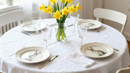 Elegant Easter Table Setting with Daffodils