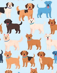 Cute Cartoon Dog Pattern with Various Breeds