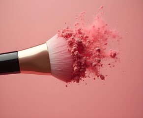 Makeup Brush Spreading Blush Powder in Motion