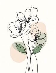 Delicate Floral Line Art with Abstract Pastel Background Elements