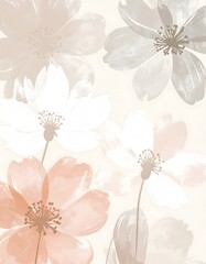 Delicate watercolor floral background with soft pastel painted flowers in peach and cream tones.