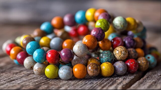 Colorful wooden beads forming vibrant handmade bracelets
