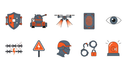 Ten distinct security and defense icons arranged in two rows of five © Kenywanch