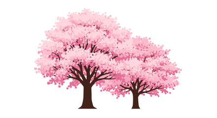 Fototapeta premium Two Flourishing Cherry Blossom Trees with Dense Pink Petals and Sturdy Brown Trunks on a Stark Black Setting Spring Motif