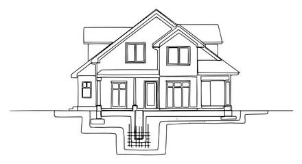 cross section of a residential house showing underground foundation structure