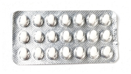 Silver Aluminum Blister Pack with White Pills Isolated