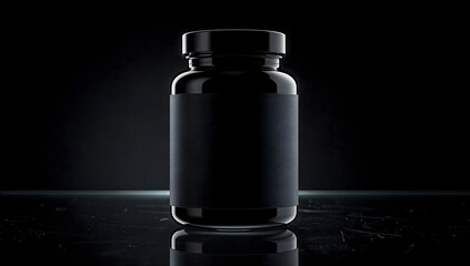 Black Supplement Jar Mockup with Blank Label