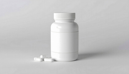 White Plastic Pill Bottle Mockup with Blank Label