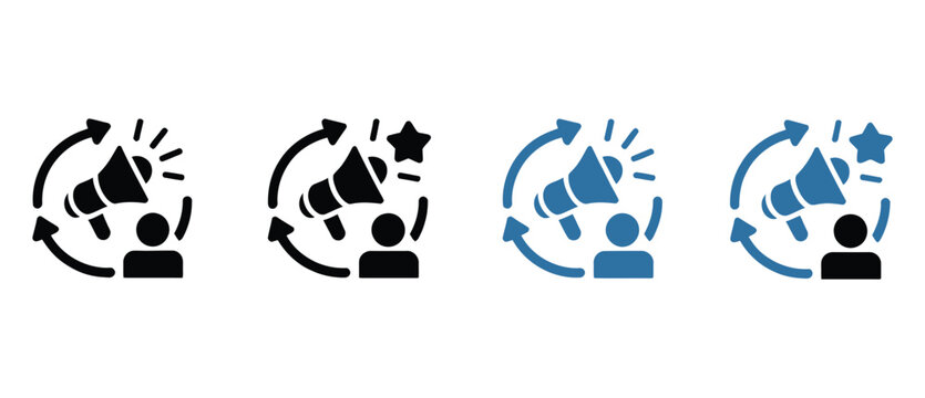 Advertise icon set multiple style collection, including line, solid, outline, and filled icons