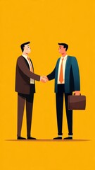 Business Partnership Handshake Illustration in Modern Flat Style on Yellow Background &ndash; Generative AI