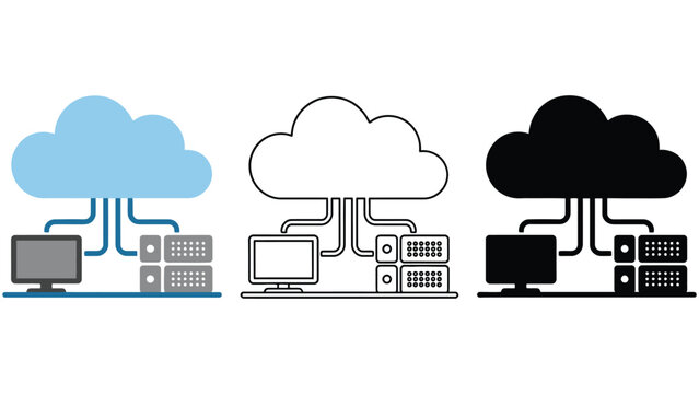 Cloud computing icons with server and computer network connections