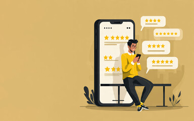 Customer Review and Online Rating Feedback Concept with Mobile App Illustration &ndash; Generative AI