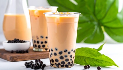 Delicious homemade bubble milk tea with tapioca pearls.