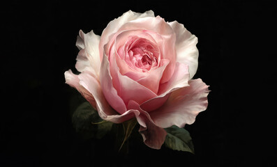 Soft Pink Rose Bloom Close Up on Dark Background with Elegant Lighting &ndash; Generative AI