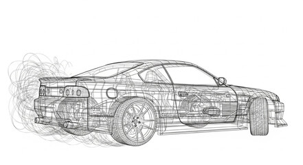Sketch of a sports car in motion with smoke effect. © pia