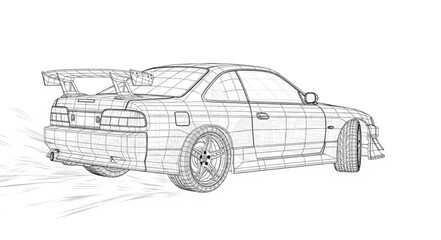 Sketch of a sports car with a spoiler.
