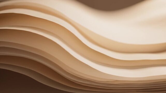 Close-up of layered, undulating paper sheets with warm tones