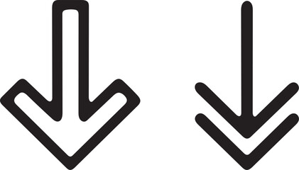 Two black arrow icons pointing downwards differing in style and thickness