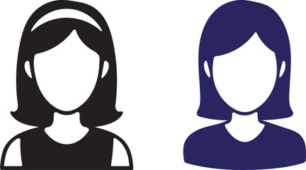 Two female profile icons one black one blue both with headbands and shoulder length hair