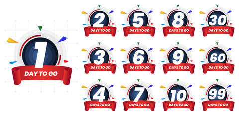 Fototapeta premium Days To Go Countdown banner template design. 1,2,3,4,5,6,7,8,9,10,20 days left countdown icon. vector 