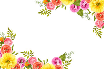 Flower watercolor frame for wedding, birthday, card, background, invitation, wallpaper, sticker, decoration etc.
