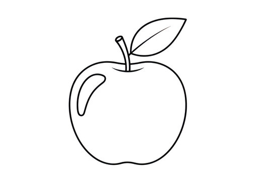 Simple line drawing of an apple with a leaf ideal for design work on transparent background