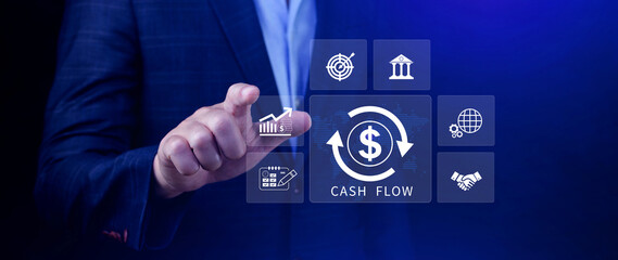 Cash Flow and Financial Analysis icons Concept. financial management, budgeting, business growth, money and income, profit or banking, business investment strategy. not ai