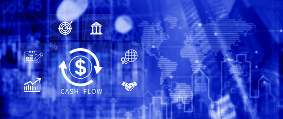 Cash Flow and Financial Analysis icons Concept. financial management, budgeting, business growth, money and income, profit or banking, business investment strategy. not ai
