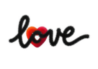 A heart-shaped symbol with a red center surrounded by the word love written in cursive. isolated on transparent background