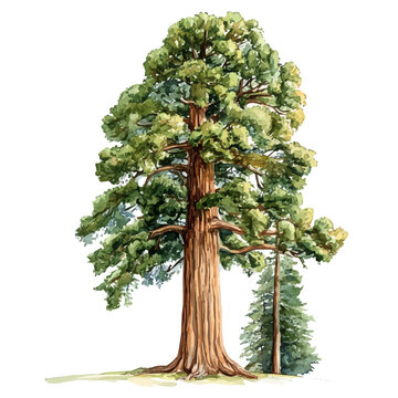 Sequoia Tree, artistic watercolor illustration vector, isolated on a white background.