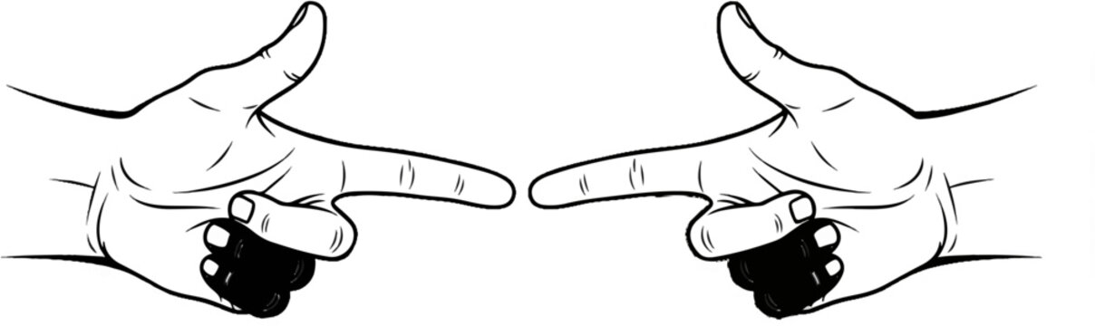 Two hands point at each other, fingers extended, with thumbs and index fingers touching