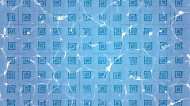 Abstract animated blue water surface with gentle ripples and moving light caustics forming a seamless looping background. Clean tiled pattern resembling swimming pool water reflection.