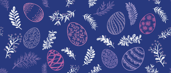 Seamless easter eggs pattern on blue	
