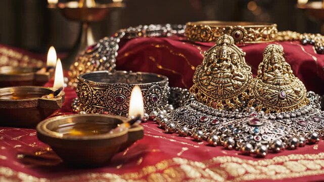 Elegant Collection of Traditional Indian Jewelry Including Earrings, Bangles, and Necklaces with Gold and Silver Finish for Festive Celebrations